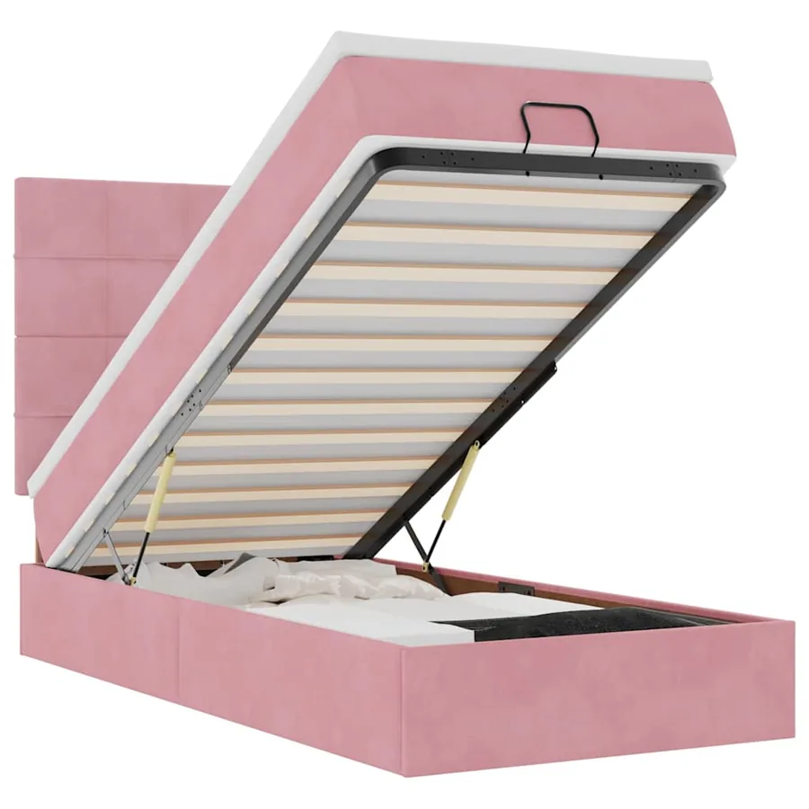 Cadre de lit ottoman avec matelas rose 90x190 cm velours - 2