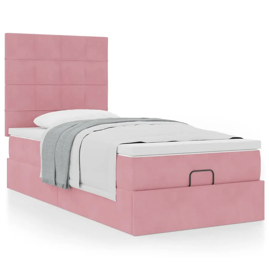 Cadre de lit ottoman avec matelas rose 90x190 cm velours - 4