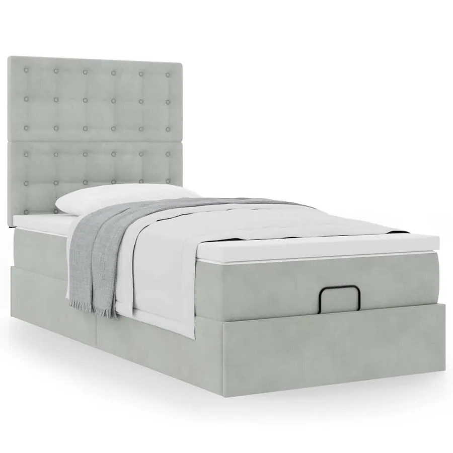 Cadre de lit ottoman et matelas gris clair 90x190 cm velours - 4