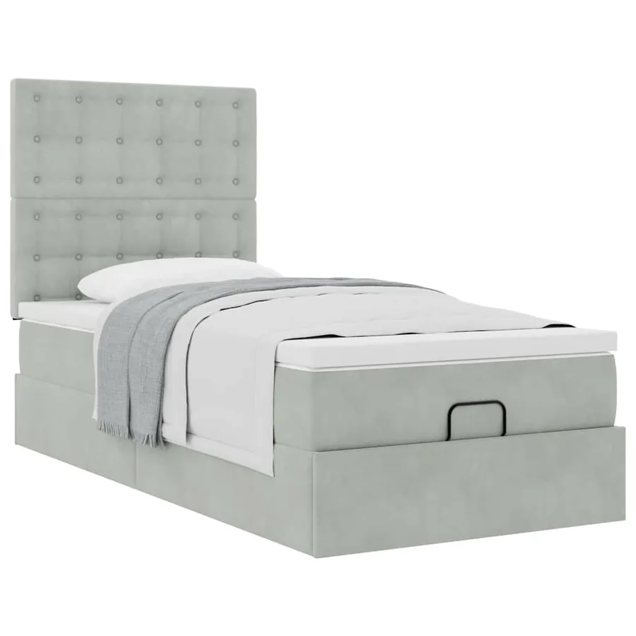 Cadre de lit ottoman et matelas gris clair 90x190 cm velours - 5