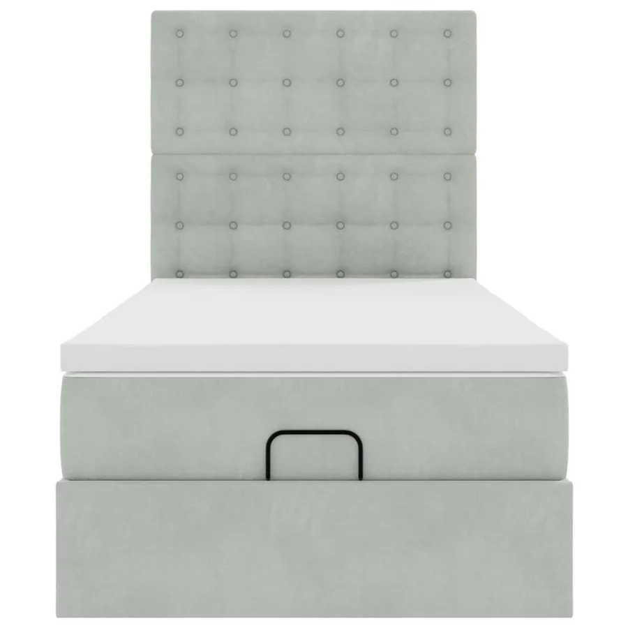 Cadre de lit ottoman et matelas gris clair 90x190 cm velours - 7