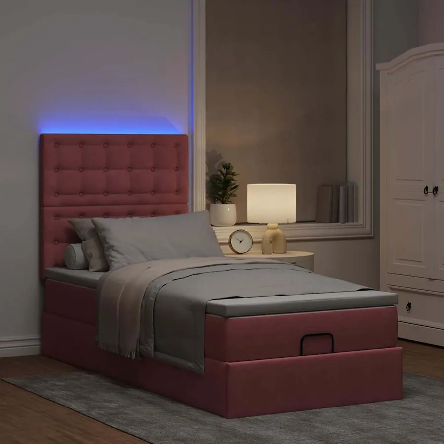 Cadre de lit ottoman avec matelas rose 90x190 cm velours - 3