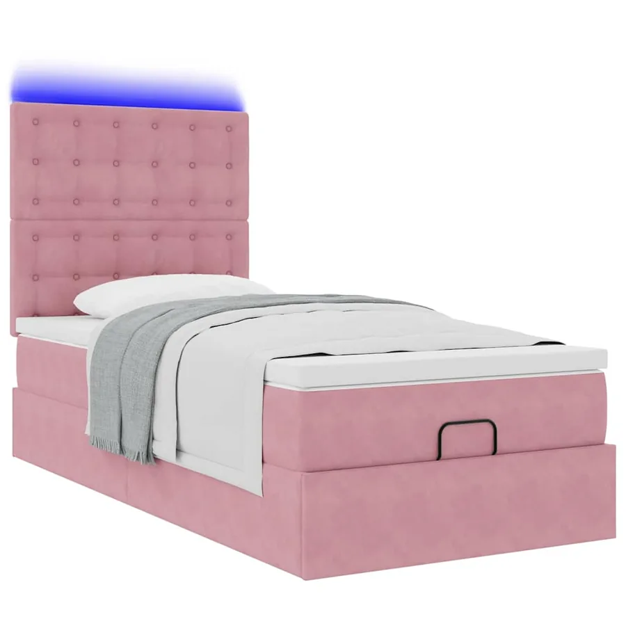 Cadre de lit ottoman avec matelas rose 90x190 cm velours - 6