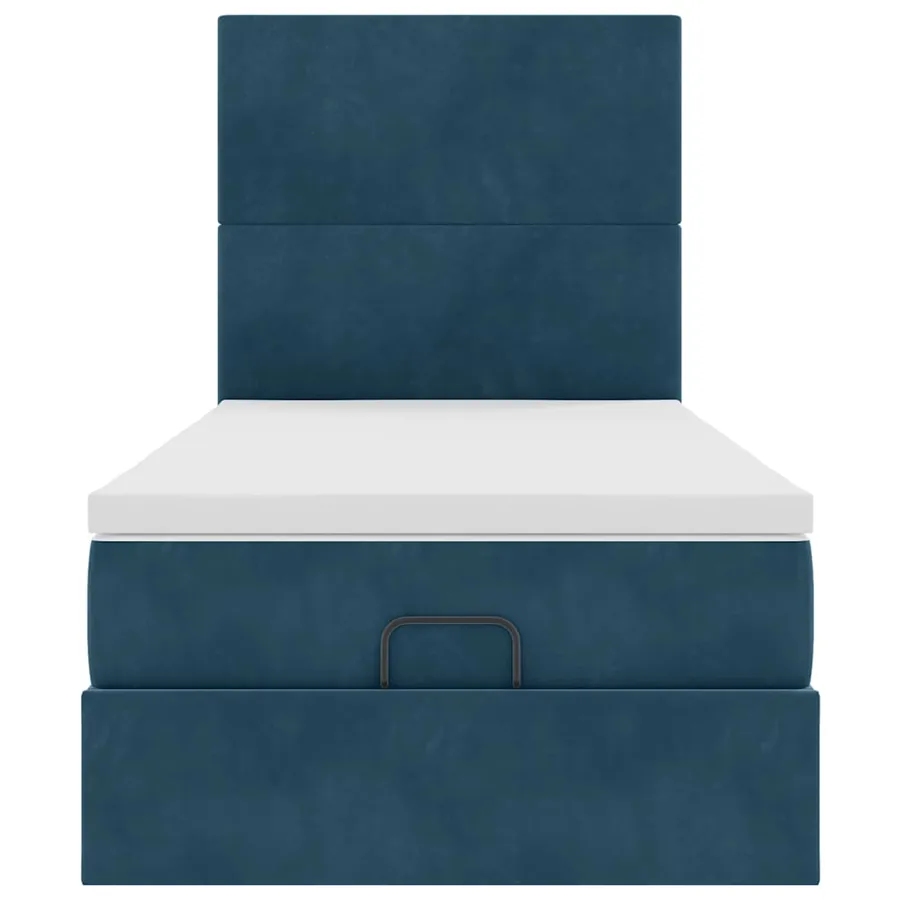 Cadre de lit ottoman avec matelas bleu foncé 90x190 cm velours - 8