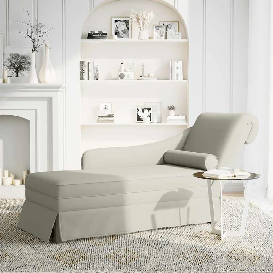 Fauteuil long avec traversin et accoudoir droit crème velours - 2