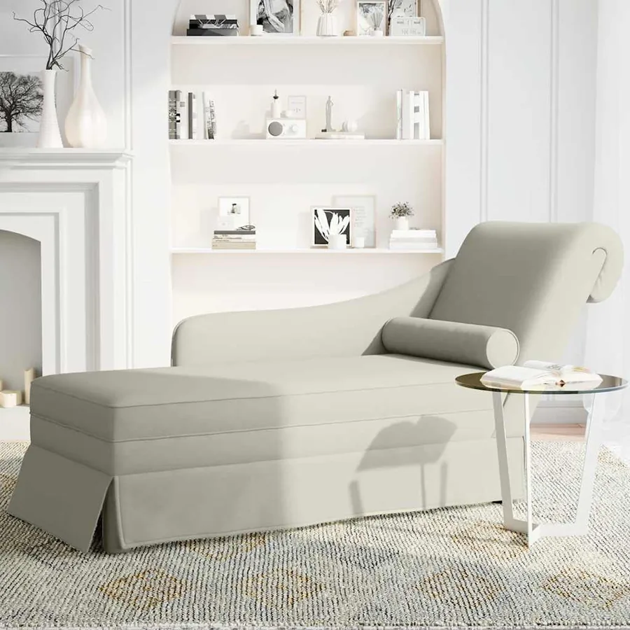 Fauteuil long avec traversin et accoudoir droit crème velours - 3