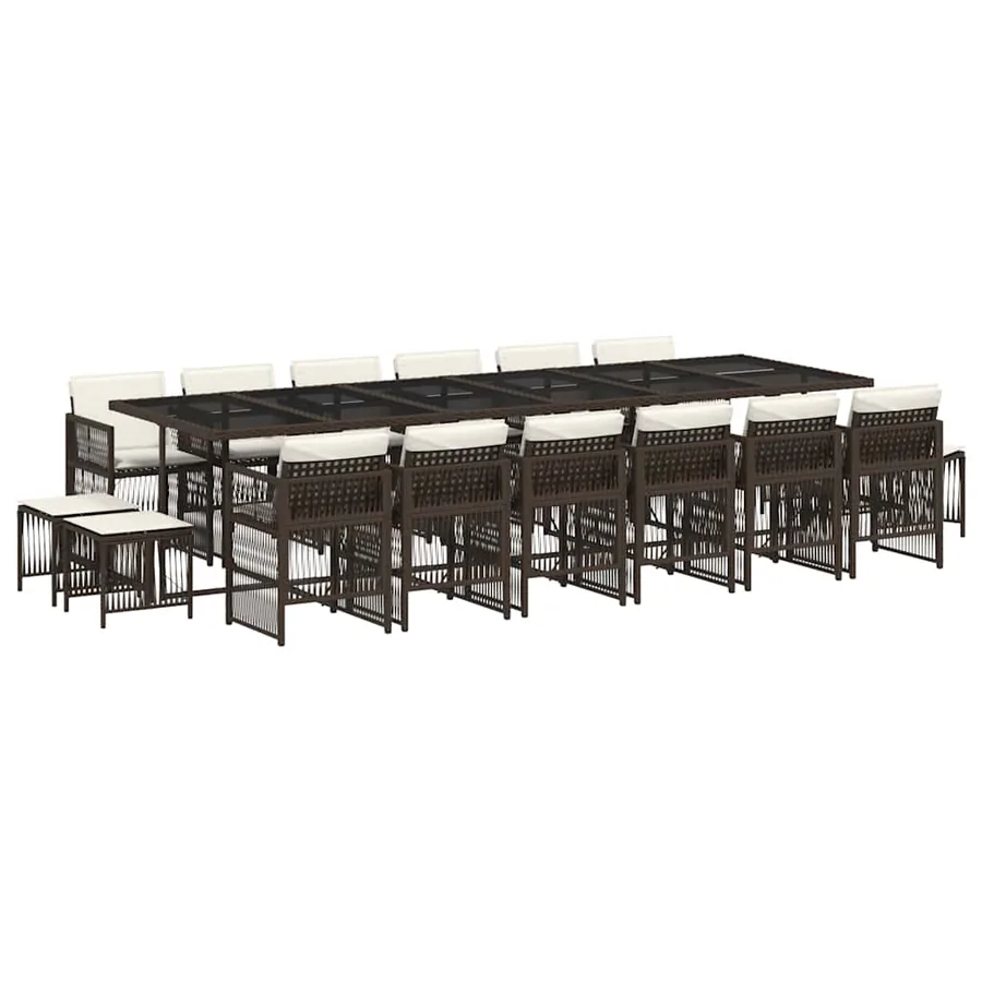Ensemble à manger de jardin et coussins 17 pcs marron rotin - 2