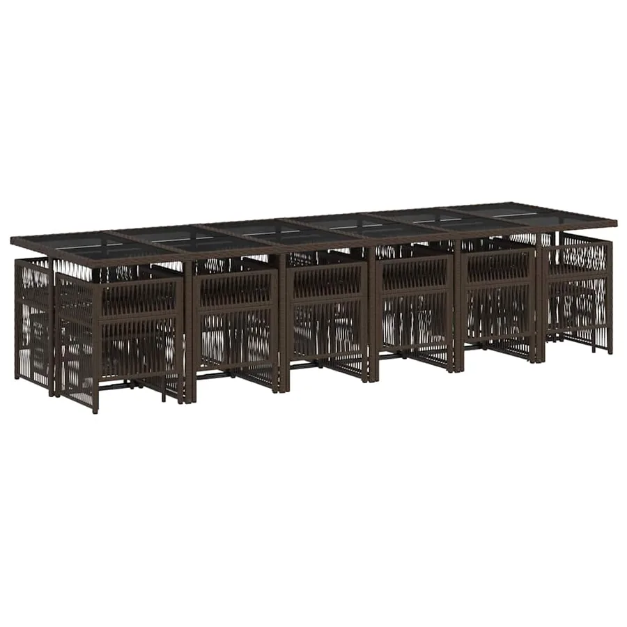 Ensemble à manger de jardin et coussins 17 pcs marron rotin - 3