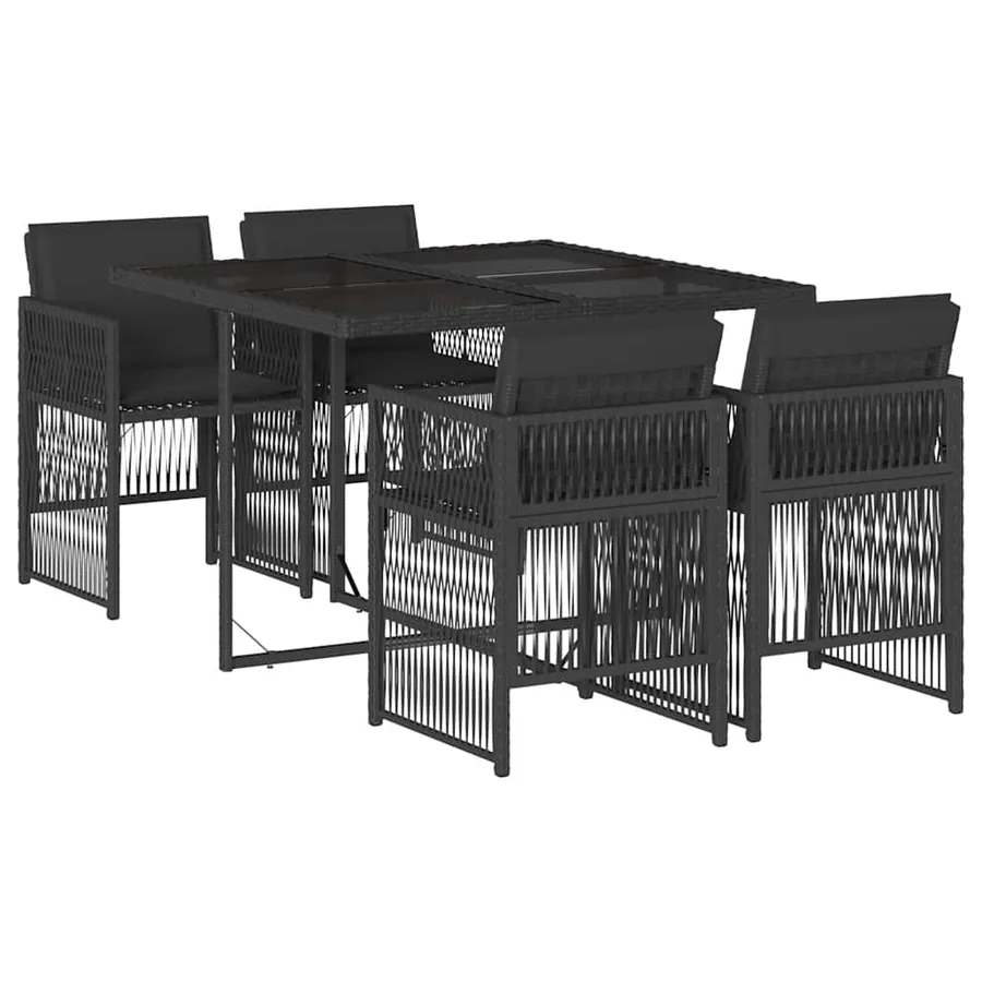 Ensemble à manger de jardin coussins 5pcs Noir Résine tressée - 2