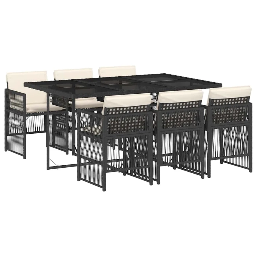 Ensemble à manger de jardin coussins 7pcs Noir Résine tressée - 2