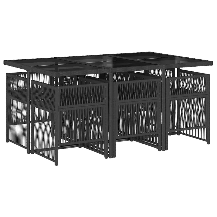 Ensemble à manger de jardin coussins 7pcs Noir Résine tressée - 3