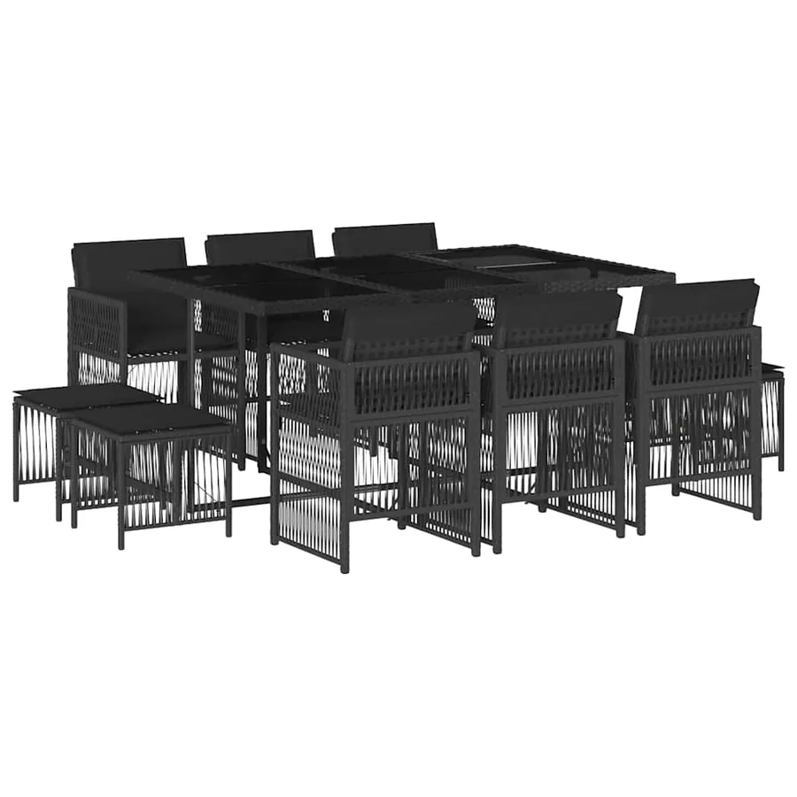 Ensemble à manger de jardin 11 pcs coussins noir résine tressée - 2