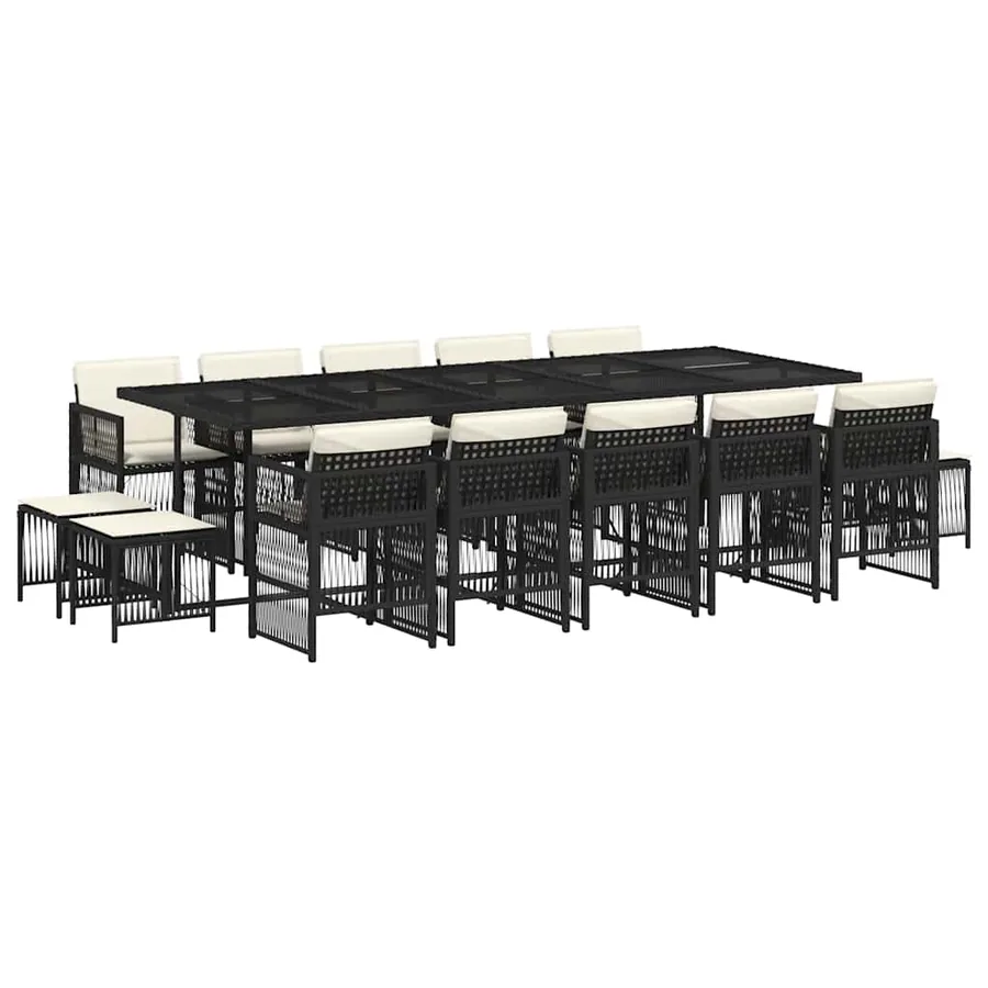 Ensemble à manger de jardin 15 pcs coussins noir résine tressée - 2