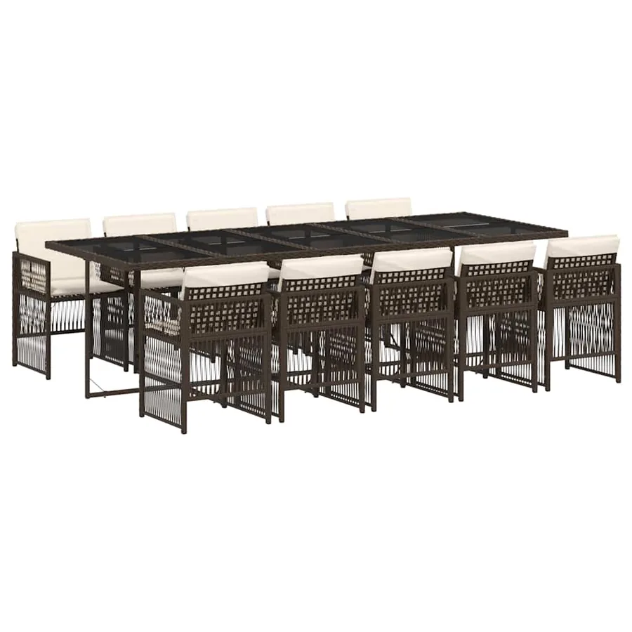Ensemble à manger de jardin et coussins 11 pcs marron rotin - 2
