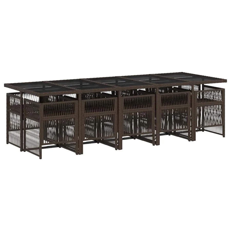 Ensemble à manger de jardin et coussins 11 pcs marron rotin - 3