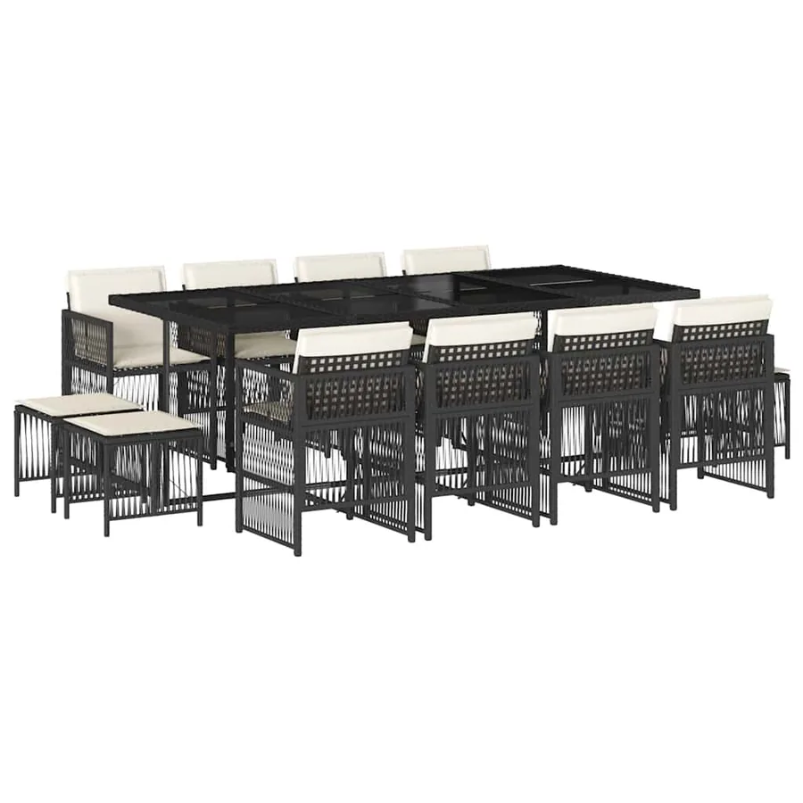 Ensemble à manger de jardin 13 pcs coussins noir résine tressée - 2
