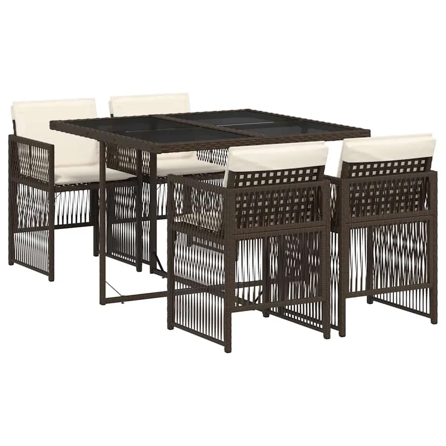 Ensemble à manger de jardin 5 pcs et coussins marron poly rotin - 2