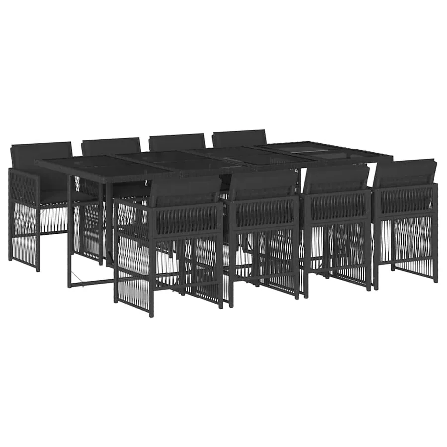 Ensemble à manger de jardin 9pcs coussins noir résine tressée - 2