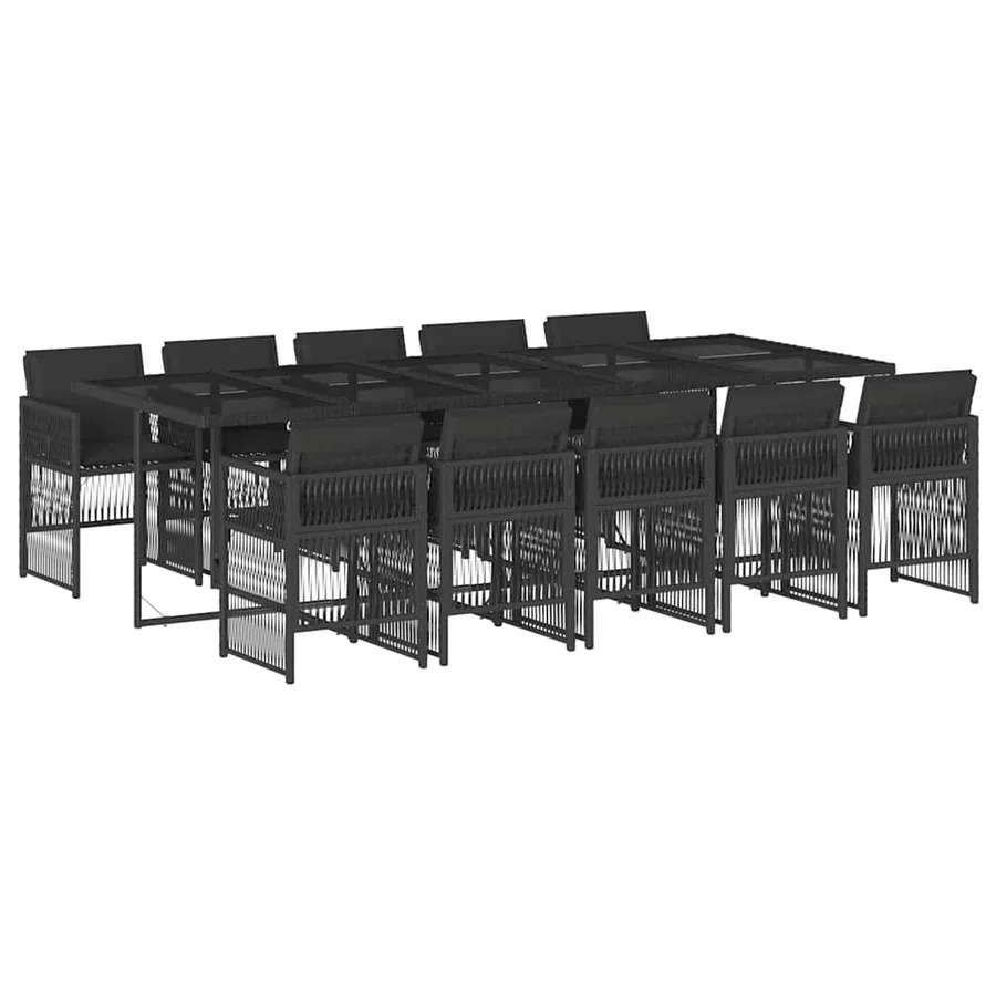 Ensemble à manger de jardin 11 pcs coussins noir résine tressée - 2