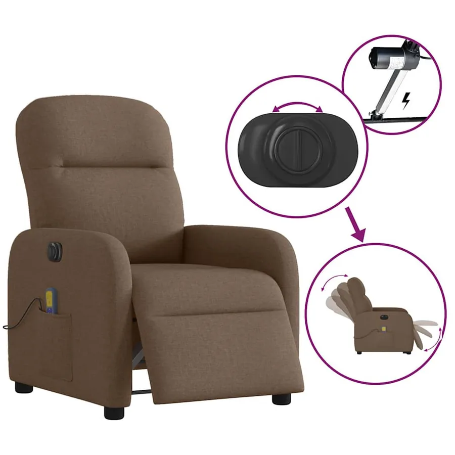 Fauteuil inclinable de massage électrique marron tissu - 10