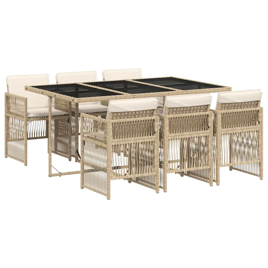 Ensemble à manger de jardin et coussins 7 pcs beige poly rotin - 2