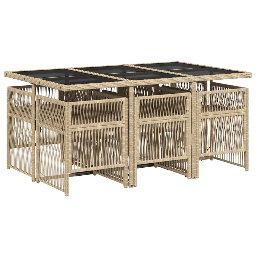 Ensemble à manger de jardin et coussins 7 pcs beige poly rotin - 3