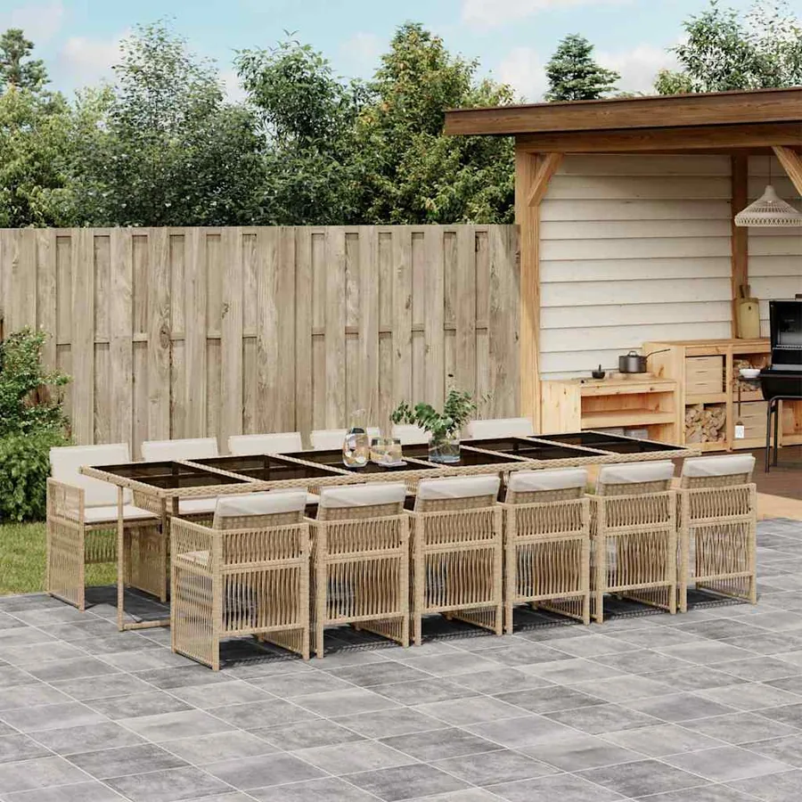 Ensemble à manger de jardin et coussins 13 pcs beige