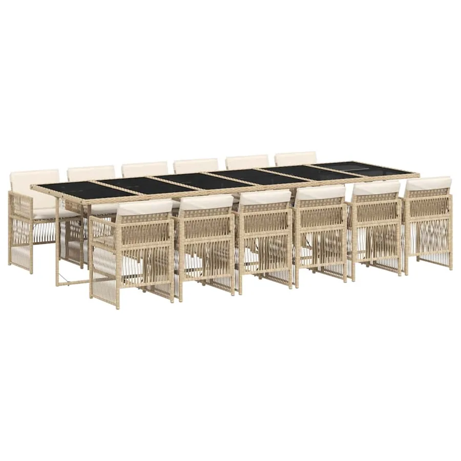 Ensemble à manger de jardin et coussins 13 pcs beige - 2