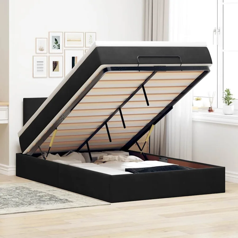 Lit ottoman avec matelas noir 120x190 cm velours