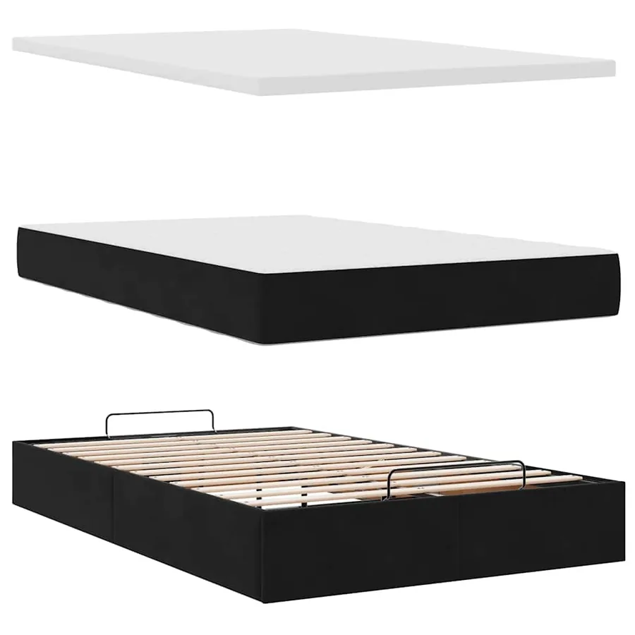 Lit ottoman avec matelas noir 120x190 cm velours - 10