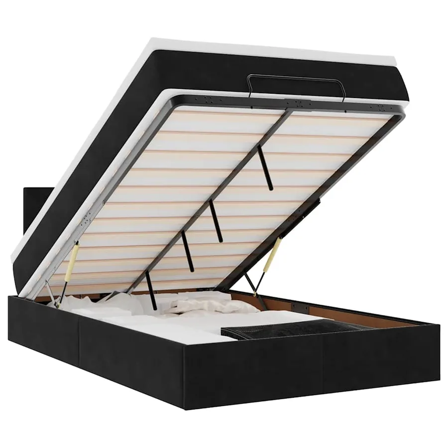 Lit ottoman avec matelas noir 120x190 cm velours - 2