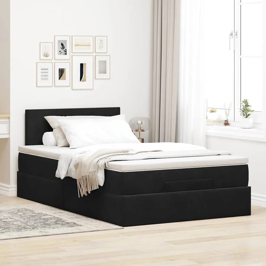 Lit ottoman avec matelas noir 120x190 cm velours - 3