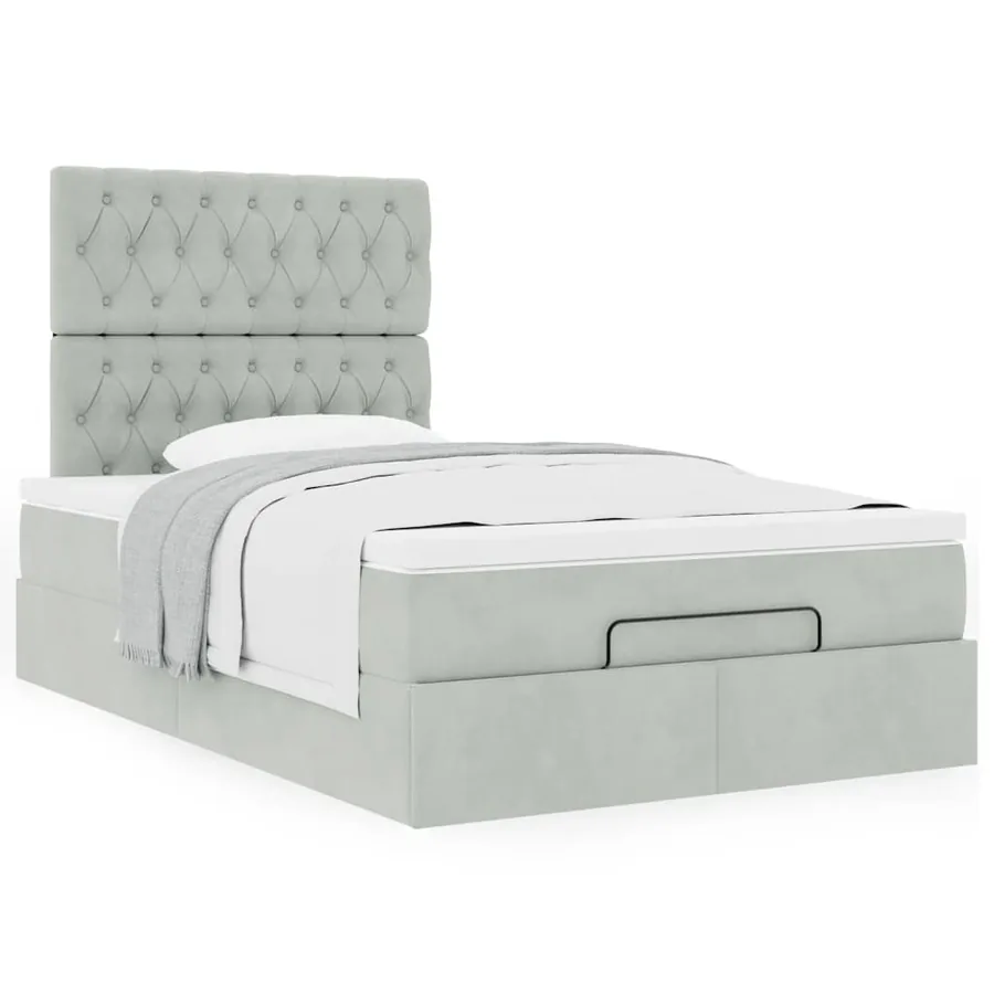 Cadre de lit ottoman avec matelas gris clair 120x190 cm velours - 4