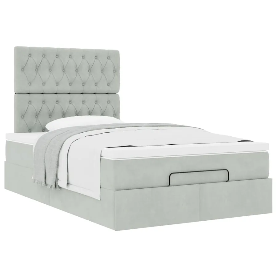 Cadre de lit ottoman avec matelas gris clair 120x190 cm velours - 5