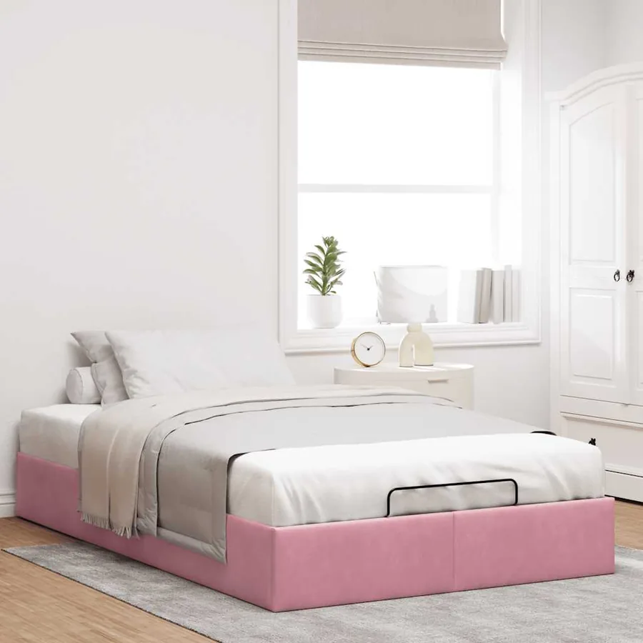 Cadre de lit ottoman sans matelas rose 120x190 cm velours - 3