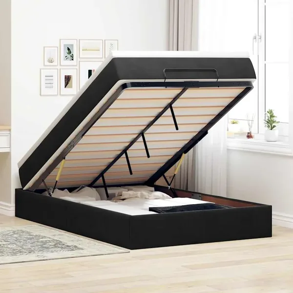 Lit ottoman avec matelas noir 120x190 cm velours