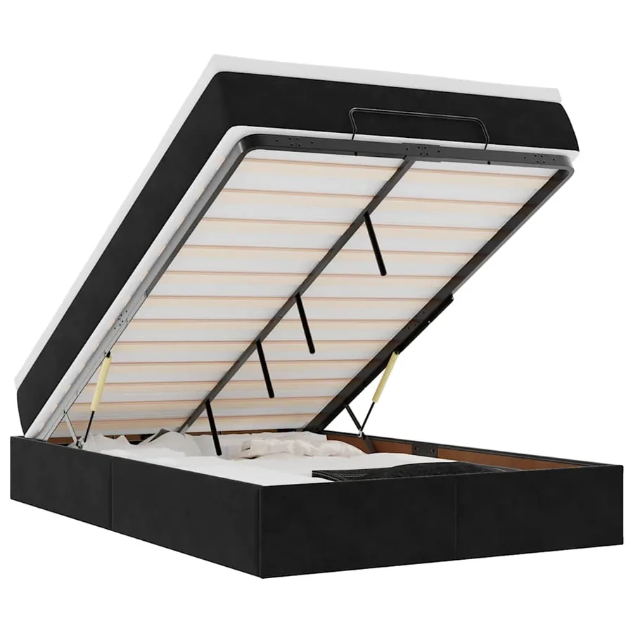 Lit ottoman avec matelas noir 120x190 cm velours - 2