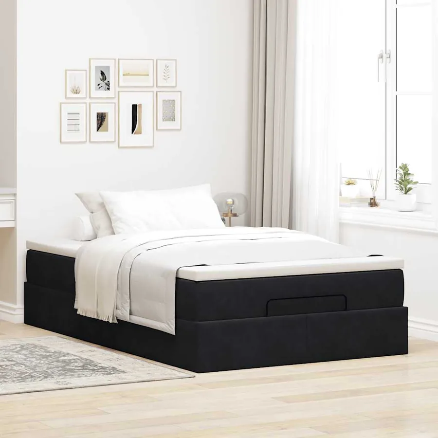 Lit ottoman avec matelas noir 120x190 cm velours - 3