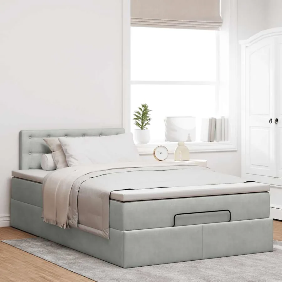 Lit ottoman avec matelas et LED gris clair 120x190cm velours - 4