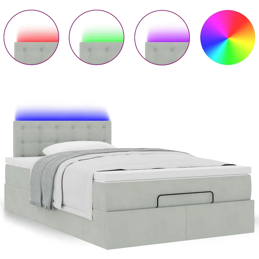 Lit ottoman avec matelas et LED gris clair 120x190cm velours - 5