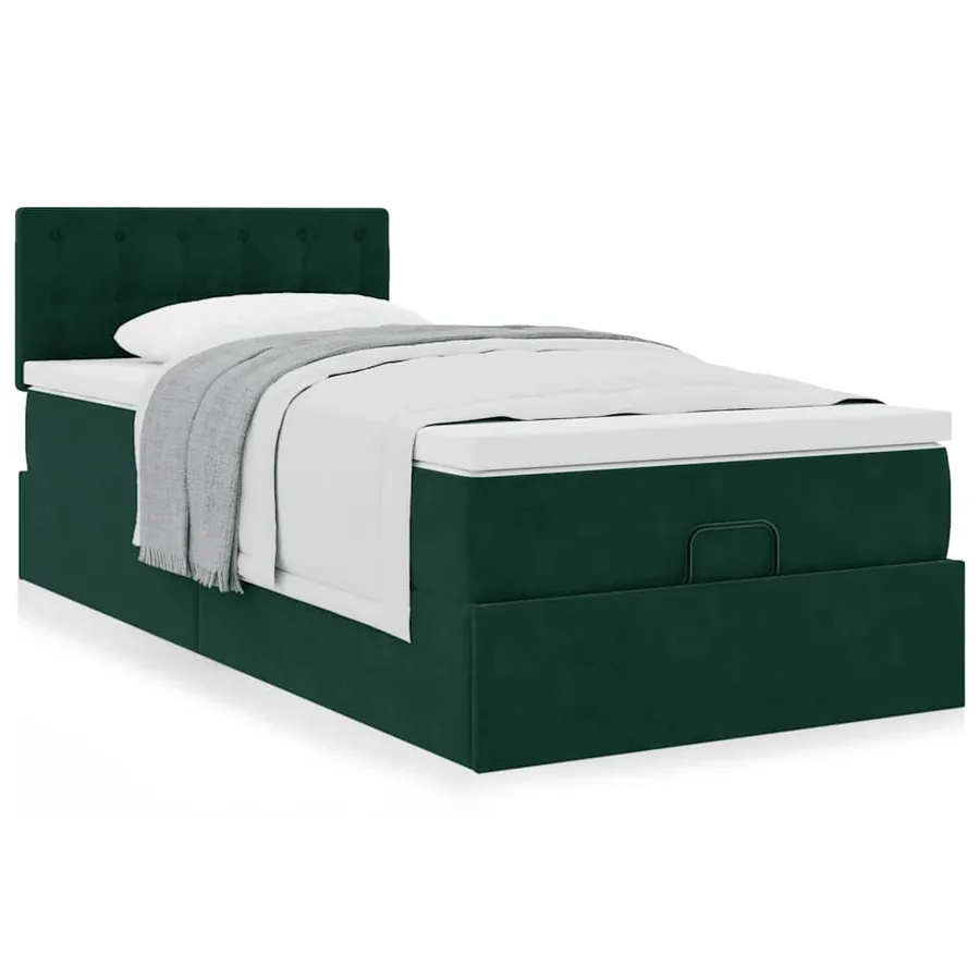 Cadre de lit ottoman avec matelas vert foncé 90x190 cm velours - 4