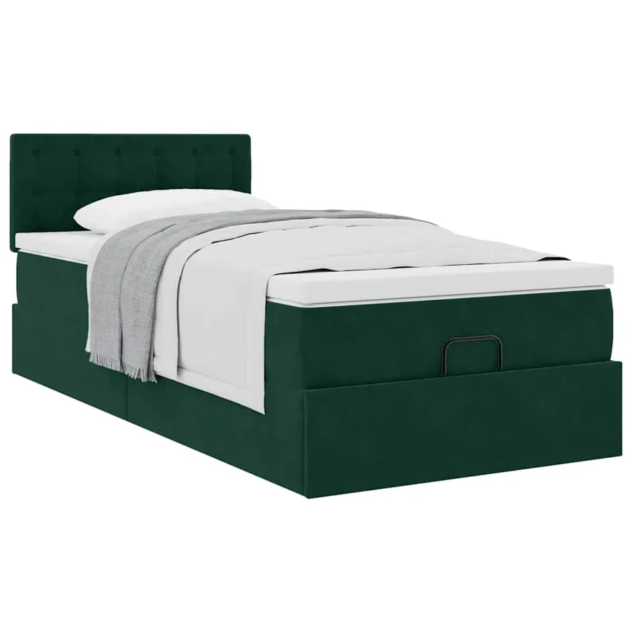 Cadre de lit ottoman avec matelas vert foncé 90x190 cm velours - 5