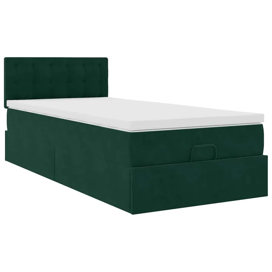 Cadre de lit ottoman avec matelas vert foncé 90x190 cm velours - 6