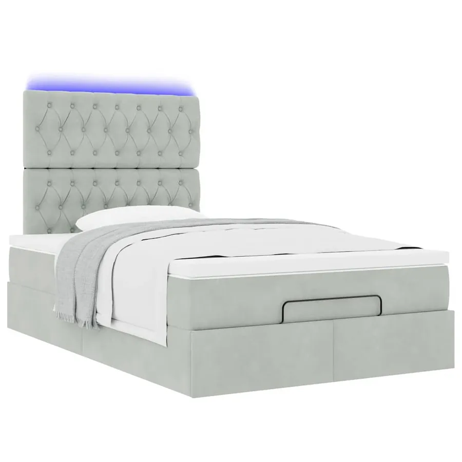 Cadre de lit ottoman avec matelas gris clair 120x190 cm velours - 6