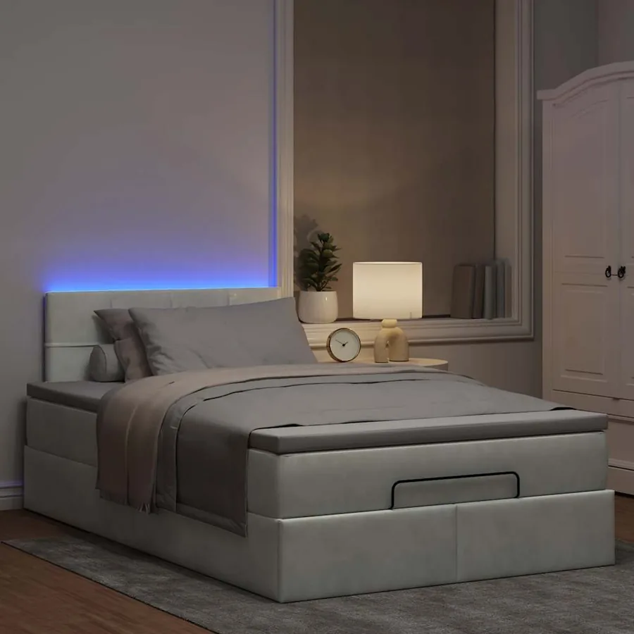 Lit ottoman avec matelas et LED gris clair 120x190cm velours - 3