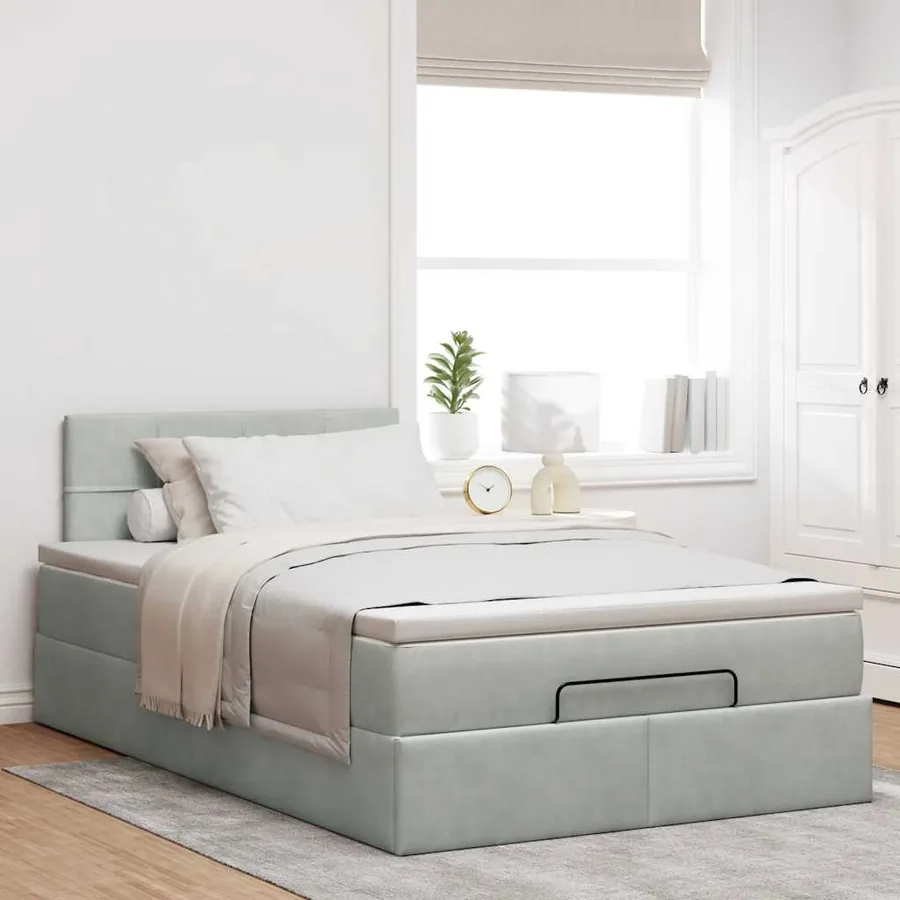 Lit ottoman avec matelas et LED gris clair 120x190cm velours - 4