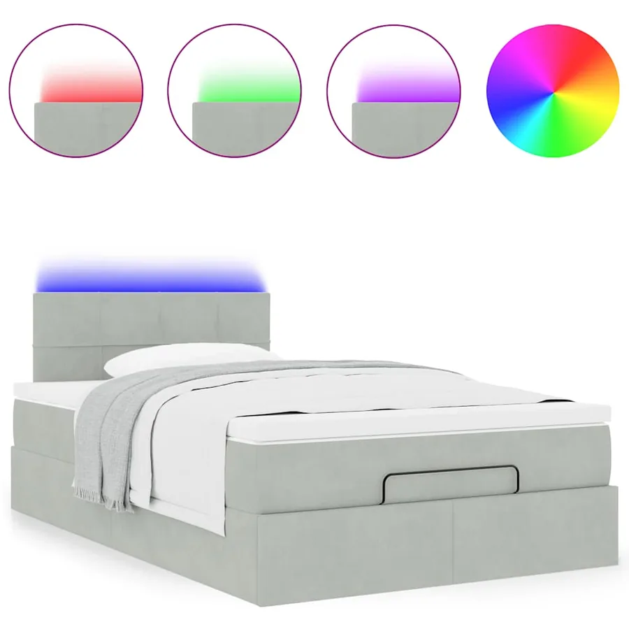 Lit ottoman avec matelas et LED gris clair 120x190cm velours - 5