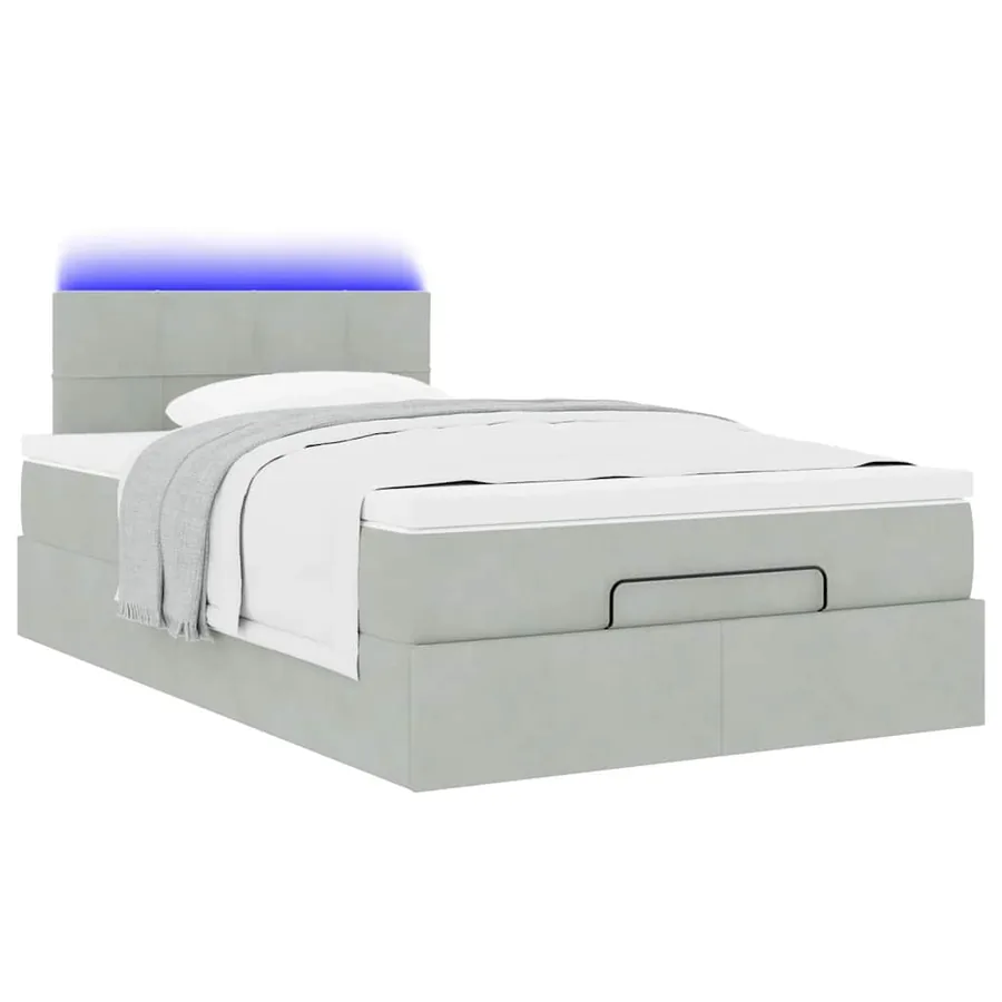 Lit ottoman avec matelas et LED gris clair 120x190cm velours - 6