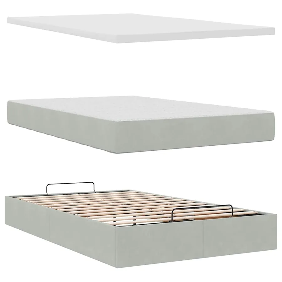 Lit ottoman avec matelas et LED gris clair 120x190cm velours - 9