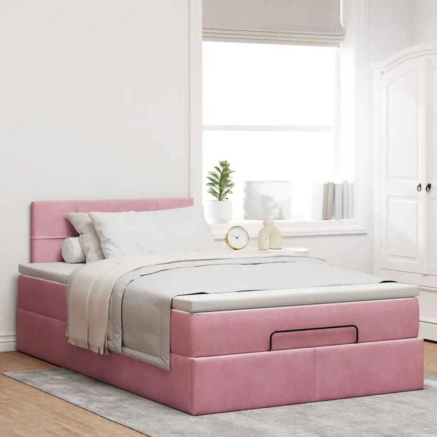 Lit ottoman avec matelas rose 120x190 cm velours - 3